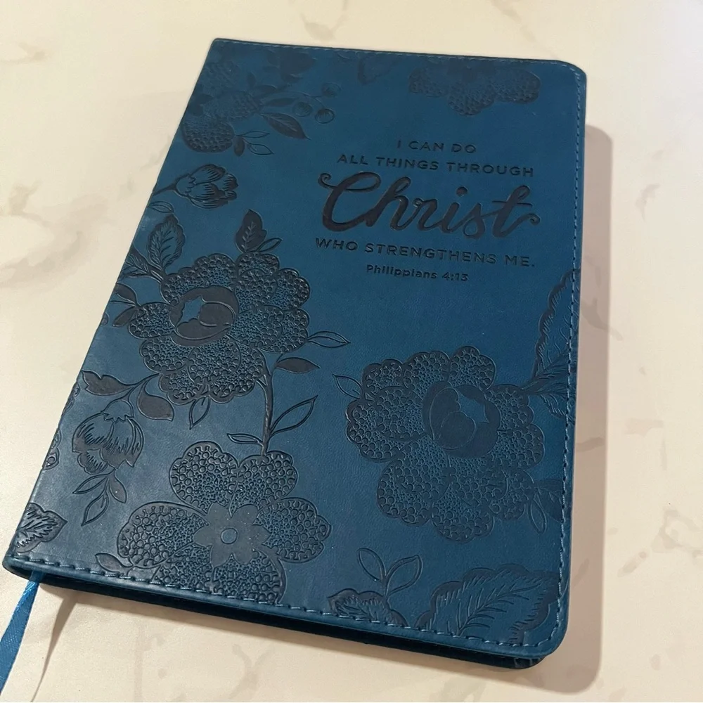 Philippians 4:13 In Christ Floral Embossed Leather Scripture Journal Notebook